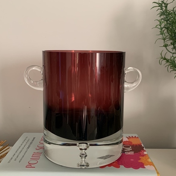 MCM Krosno Poland Block Art Glass With handles Vase Purple Clear Base Bubble - Picture 13 of 17